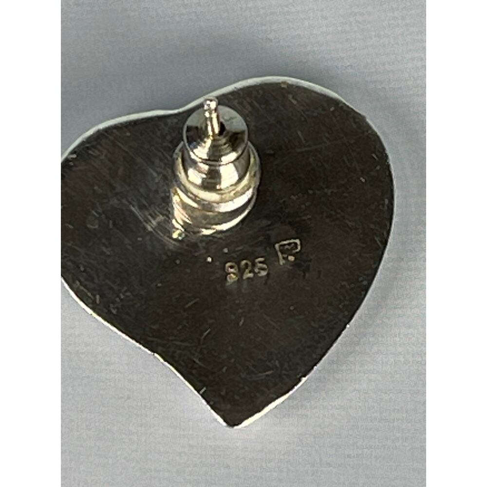 Vintage 925 Sterling Silver Large Heart Pierced Stud Earrings - Picture 3 of 6